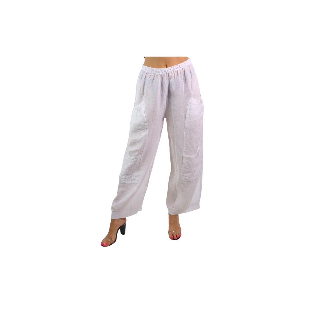 Tapered Linen Pants, Designer Quirky Linen Pants, Lagenlook Linen