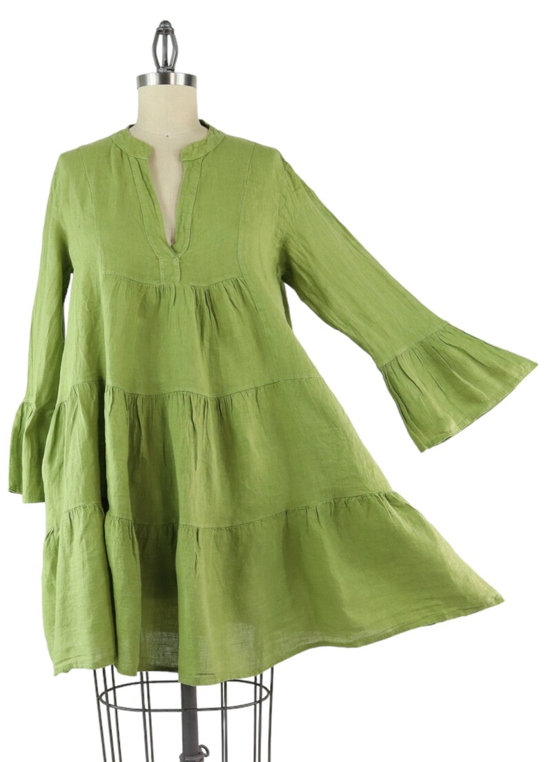 Linen Boho Midi Dress Tiered Linen Babydoll Dress Women Etsy