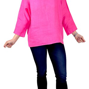 Tunique oversize en lin premium lavé, Tunique femme en lin, Tunique d'été en lin, Tunique taille unique en lin. Tunique confortable en lin Fuchsia