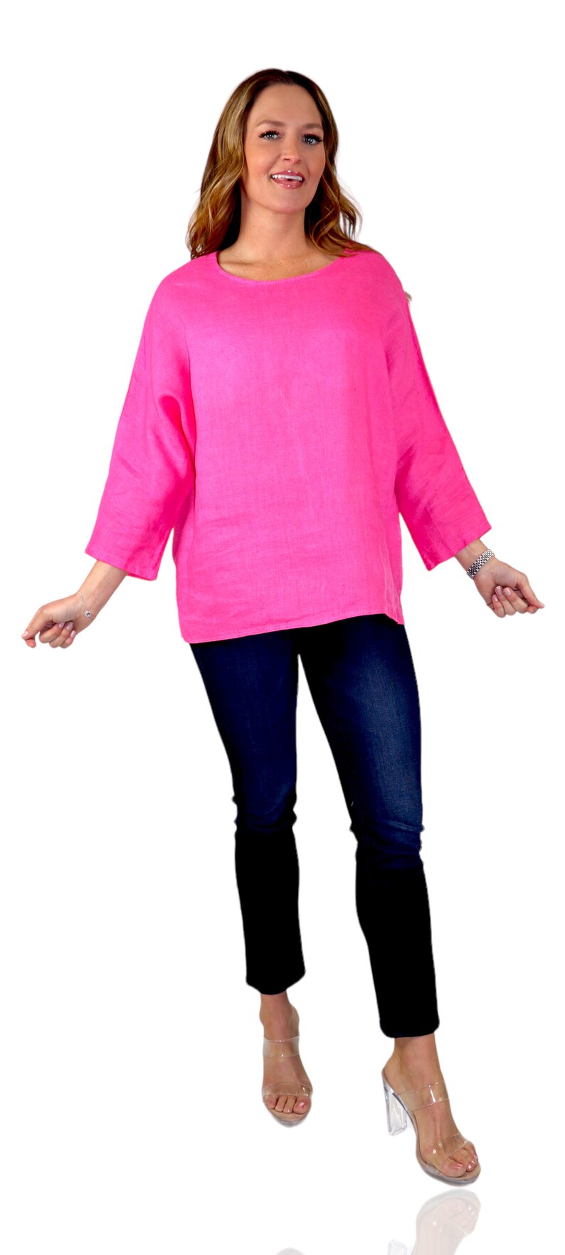 Tunique oversize en lin premium lavé, Tunique femme en lin, Tunique d'été en lin, Tunique taille unique en lin. Tunique confortable en lin Fuchsia