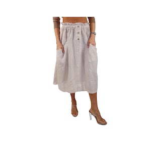 Midi Linen skirt, Front Pockets linen skirt, Plus size linen skirt, 100% linen skirt, White linen skirt,
