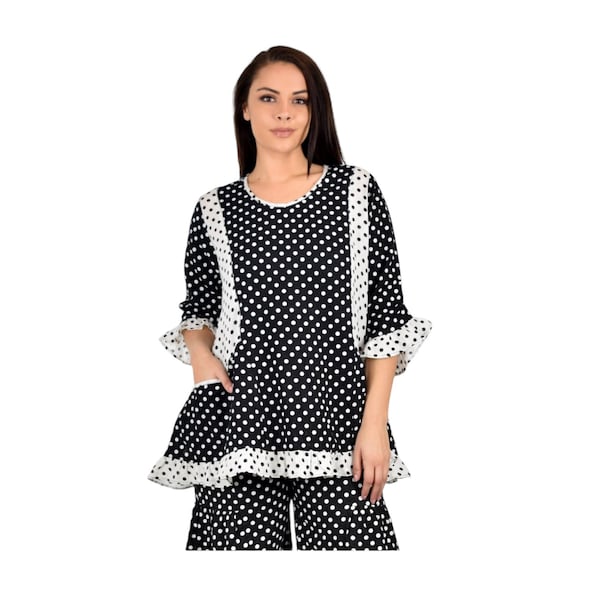 Bubble Linen Shirt - Natural and Black Polka Dots