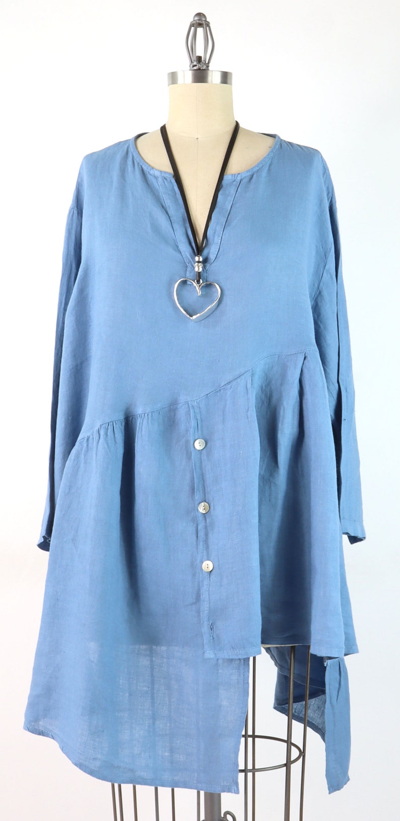 Asymmetrical Plus Size Linen Top, Linen Artsy Tunic, Women Linen Tunic, Linen Summer Tunic, Linen Plus Size Tunic. Denim Blue