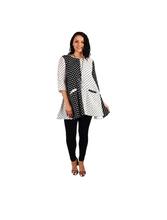 plus size black and white polka dot blouse