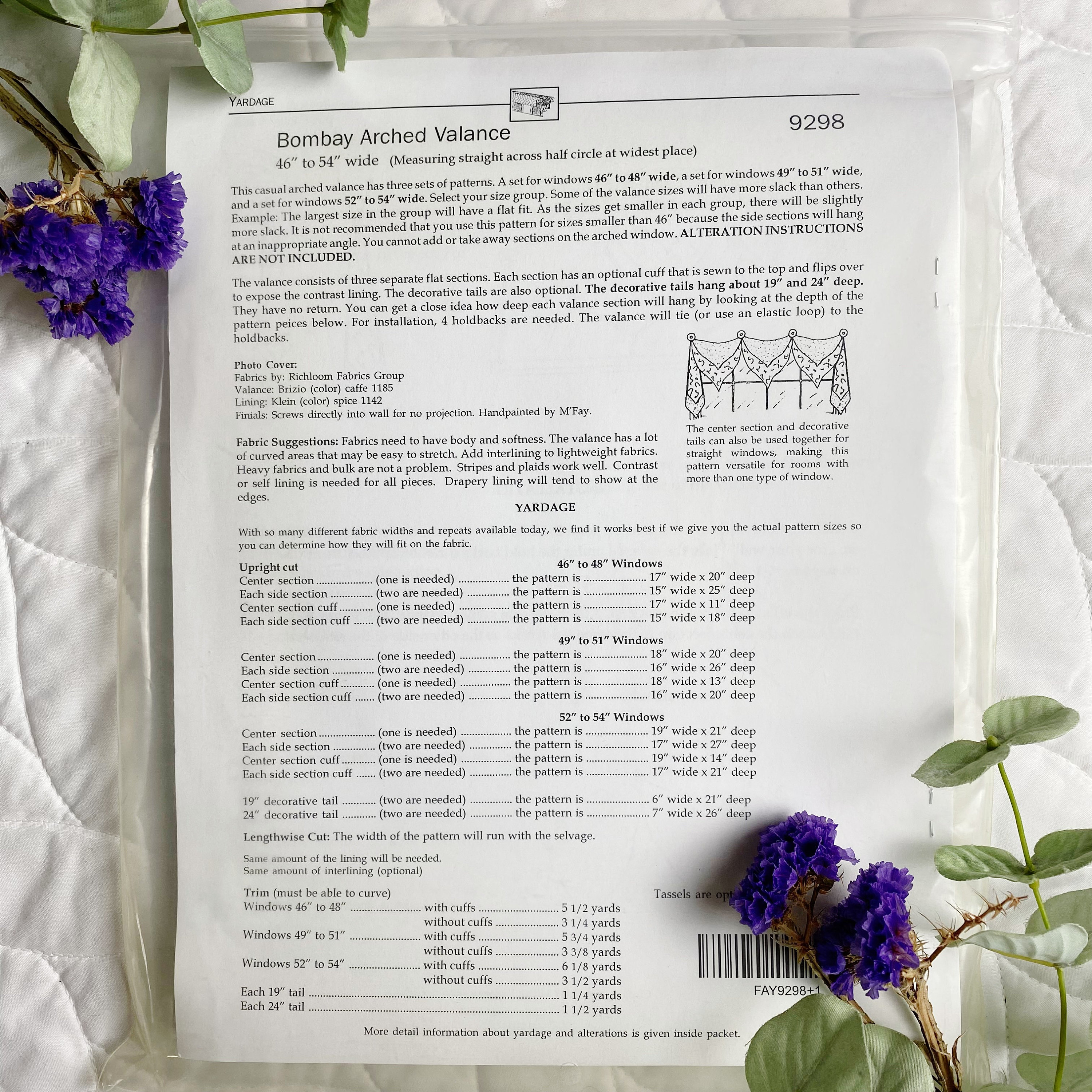 Mfay Patterns Bombay Arched Valance 9298 UNCUT Etsy