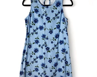 California Concepts - Vintage 90s Blue Cotton Floral Tank Shift Dress - Sz. 9