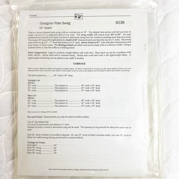 M' Fay Drapery Designer Pole Swag 9238 Professional/Sewing/Curtains