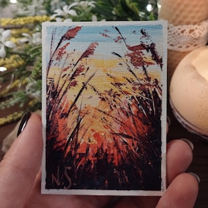 Arte ACEO - pintura a óleo original pintada à mão por artista ucraniano pintando paisagem em miniatura com espátula Ucrânia 2024 #4