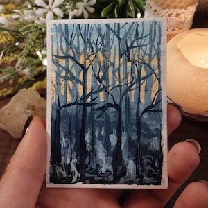 Arte ACEO - pintura a óleo original pintada à mão por artista ucraniano pintando paisagem florestal em miniatura com espátula Ucrânia 2024 #2