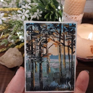 Arte ACEO - pintura a óleo original pintada à mão por artista ucraniano pintando paisagem em miniatura com espátula Ucrânia 2024 #1