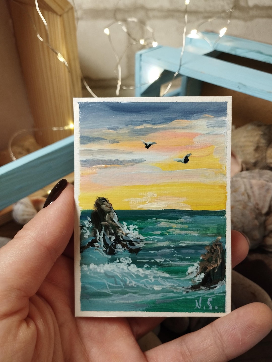 ACEO Seascape Painting – Miniature Original Art, Palette Knife Painting ...