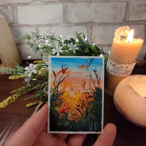 Arte ACEO - pintura a óleo original pintada à mão por artista ucraniano pintando paisagem em miniatura com espátula Ucrânia 2024 #3