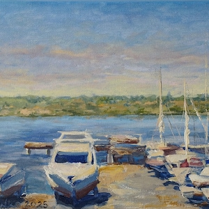 Oil painting on canvas &quot;Sunny Yachts&quot; Ukraine 2025 original hand painted wall art by Ukrainian artist