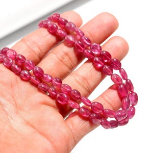 2 Strands Ruby Smooth Oval Beads Necklace 4x6-7x9 MM Ruby Oval Smooth Beads RARE Precious Ruby Beads Jewelry Necklace with adjustable clasp