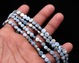 Natural Blue Opal Faceted Coin Shape Beads 6 MM Blue Opal Coin Shape Fancy Beads 13" Blue Opal for Handmade Designer Jewelry Making Craft