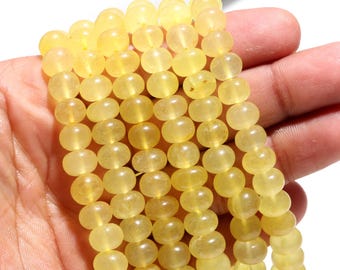Gele kwarts gladde rondelle natuurlijke kwarts 7 mm - 10 mm geel geverfde gladde rondelle kralen voor handgemaakte sieraden maken Ambachten en kunstbenodigdheden