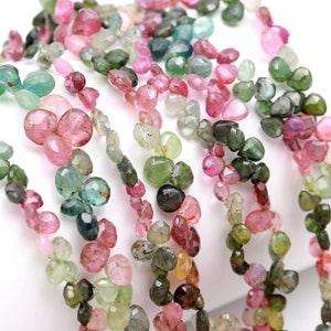 Multi Tourmaline Faceted Heart Beads Natural Multi Tourmaline Heart Briolette's 4x6 MM Natural Tourmaline Beads for Jewelry Making Craft