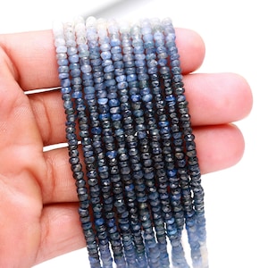 AAA Natural Blue Sapphire Shaded Faceted Rondelle Beads | 3.5-4 MM Blue Sapphire Rondelle Beads | Shaded Blue Sapphire Beads for Jewelry