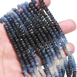 AAA Natural Shaded Blue Sapphire Faceted Rondelle Beads, 5MM Blue Sapphire Rondelle Beads, 16" Shaded Blue Sapphire Beads for Jewelry