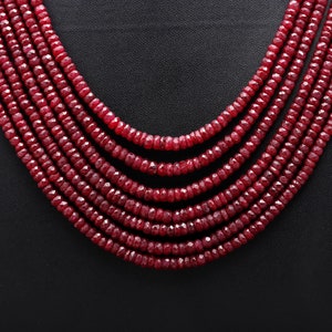 7 Strands Ruby Faceted Rondelle Bead 3.5-5 MM Ruby Corundum Necklace with Adjustable Clasp 16-20” Exclusive Jewelry Necklace for Special Day
