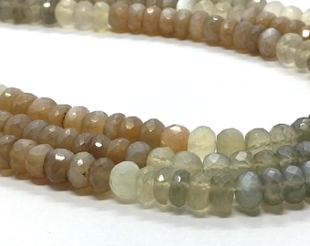 Multi Moonstone Faceted Rondelle Beads Natural Multi Moonstone Rondelle Beads Moonstone Gemstone Beads for Handmade Jewelry Making Craft