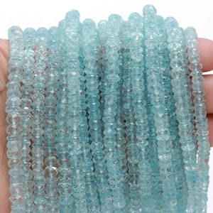 100% Natural Blue Topaz Faceted Rondelle Beads, Geniun 5-6 MM Sky Blue Topaz Beads,  Rare BT Rondelle Beads Faceted Blue Topaz Rondelle Bead