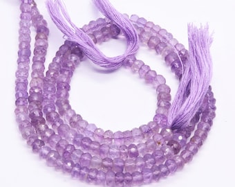 AAA Natural Pink Amethyst Faceted Rondelle Beads, 4-4.5/4.5-5 MM Pink Amethyst Rondelle Beads, Purple Amethyst Rondelle Beads Strand