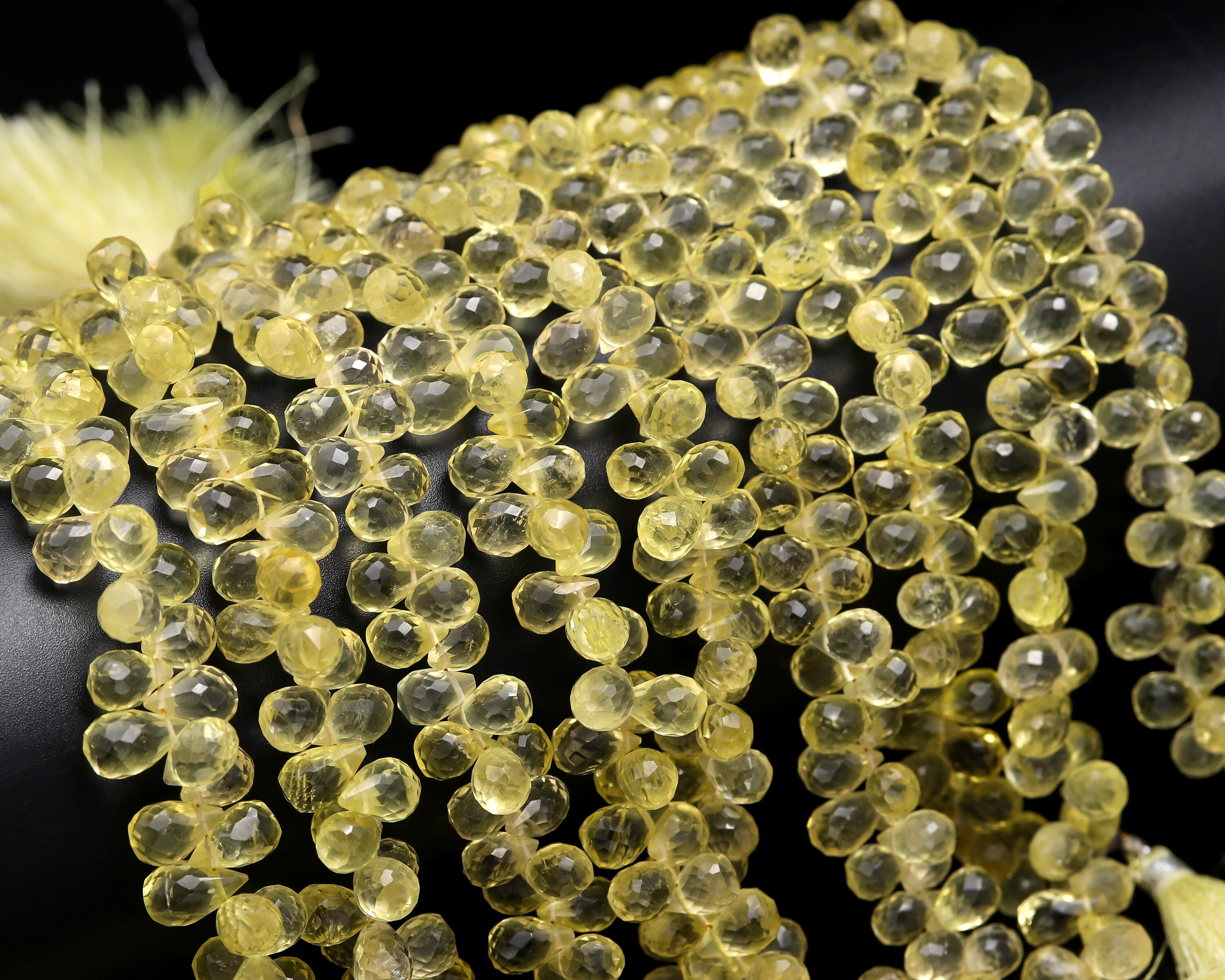 レモンクォーツファセットティアドロップビーズ、天然レモンクォーツ