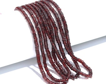 20 Perles De Pierre Grenat En Rondelles Heishi 3-4 Mm – Neuf, Pour Création De Bijoux