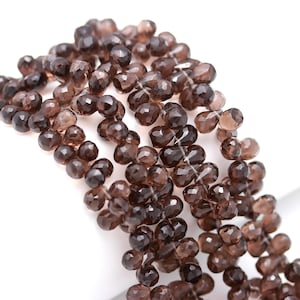 Rauchquarz facettierte Tropfenperlen, natürliche rauchige Tropfenform, facettiert, 6 x 9 mm, Briolettes für handgefertigten Schmuck, Halskette, Anhänger, Ohrringe