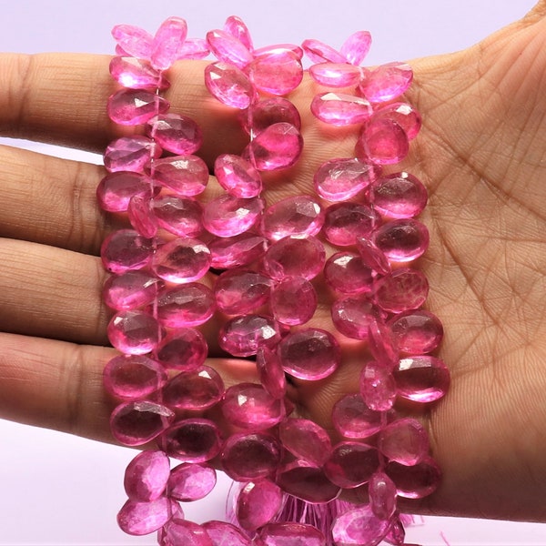 Super Quality Pink Topaz Faceted Pear Beads, Pink Topaz Pear Shape Briolette's Pink Topaz Coated Beads