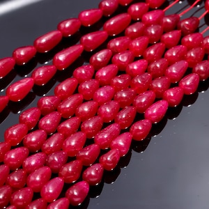 Ruby Corundum Smooth Drop Beads 9x11 - 9x15 MM Ruby Smooth Drop Beads 12&quot; Strand Ruby Tear Beads for Handmade Designer Jewelry Making Craft