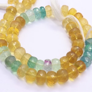 Multi Fluorite Faceted Rondelle Beads Yellow Fluorite Beads Green Fluorite Beads Natural Fluorite Rondelle Beads for Jewelry Making Craft