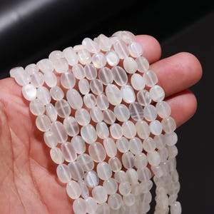 Weißer Mondstein Oval Form Glatte Perle Natürlicher Mondstein 6x8 - 7-9 MM Oval Perle für handgemachten Schmuck Halskette Anhänger Ohrringe machen Handwerk