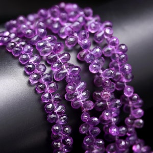 AAA Natural Amethyst Faceted Teardrop Beads, 5x8 MM Amethyst Side Drop Beads, 8 Inch Faceted Amethyst Drop Beads for Jewelry Making