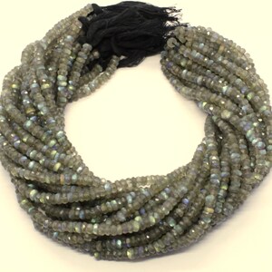 Labradorite Faceted Rondelle Beads Natural Labradorite Rondelle Beads Faceted Labradorite Beads Black Moonstone Beads for Jewelry Making