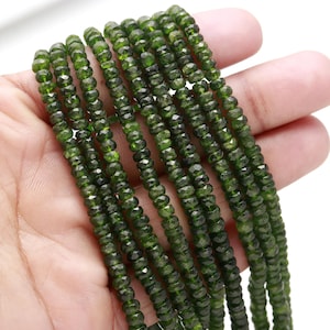 AAA+ Natural Chrome Diopside Faceted Rondelle Beads 4-6 MM Natural Green Chrome Diopside Rondelle 16&quot; Strand for Handmade Designer Jewelry