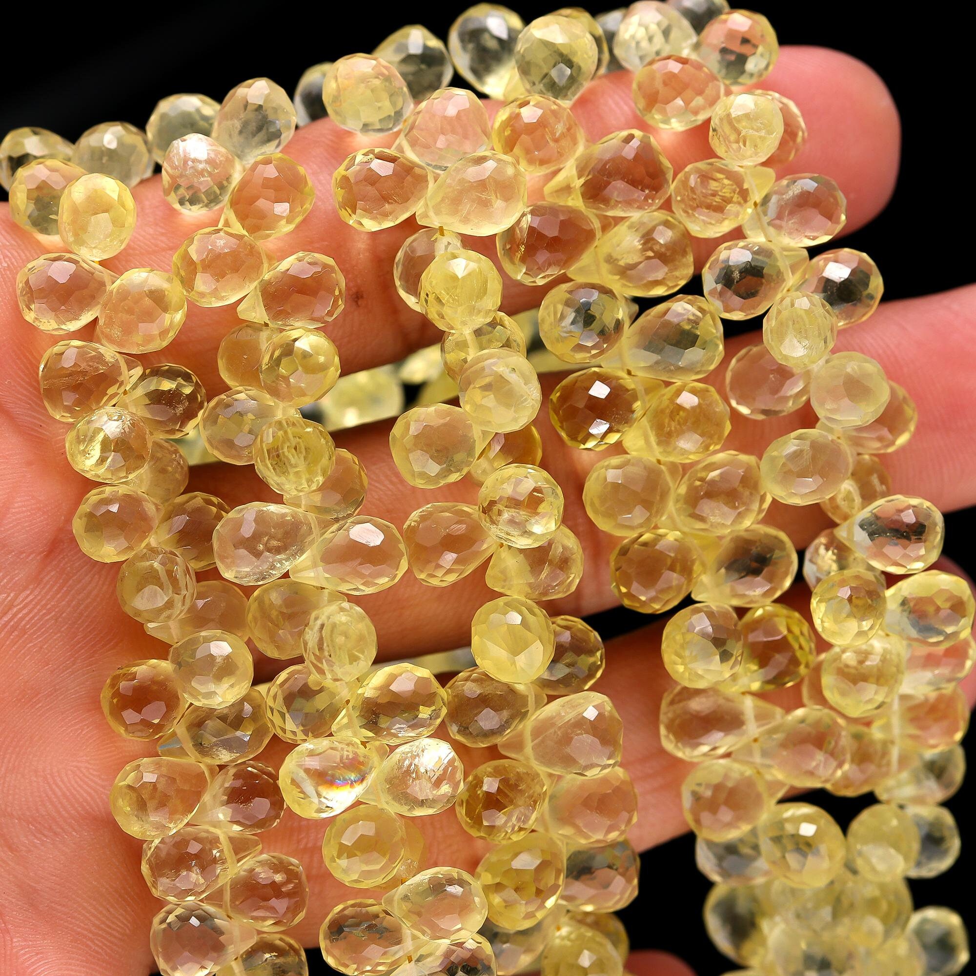 レモンクォーツファセットティアドロップビーズ、天然レモンクォーツ