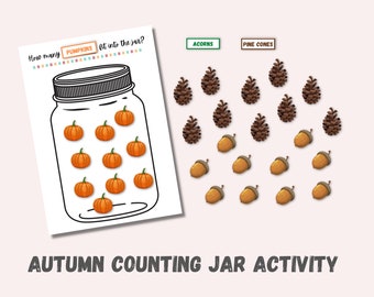 Autumn counting jar activity numbers 1-10 - Montessori inspired counting activity for preschool toddlers