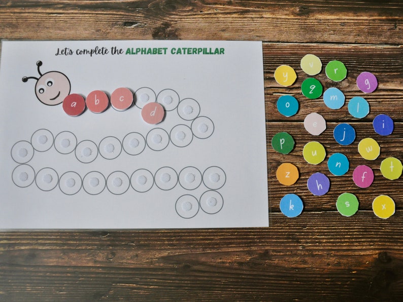 Alphabet Caterpillar Printable Educational Game for Preschool Toddlers