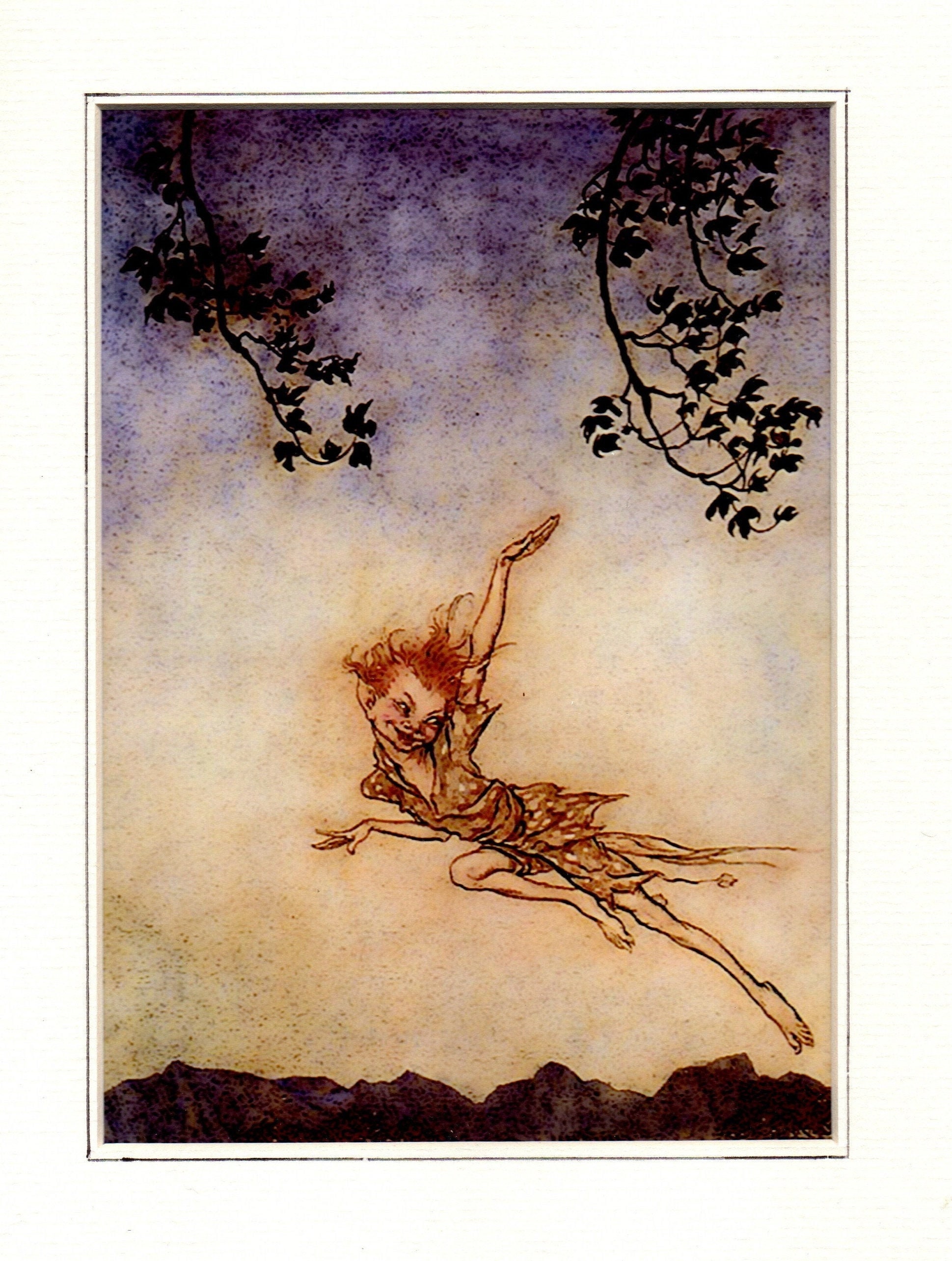 ARTHUR RACKHAM Mounted Print PUCK Midsummer Nights Dream Matted Fairy ...