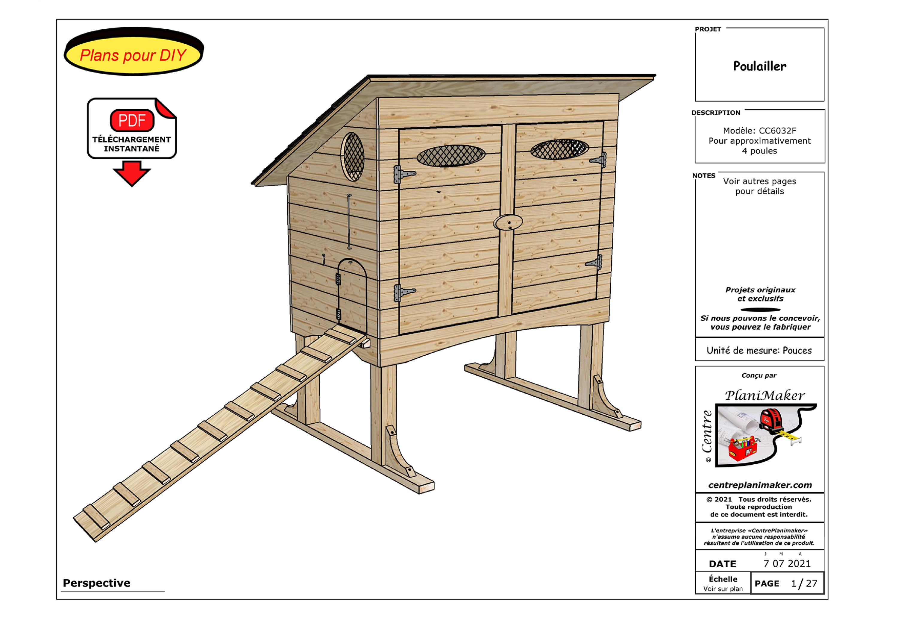 Plan De Poulailler Gratuit à Télécharger Pdf Plan de poulailler Français - Etsy France