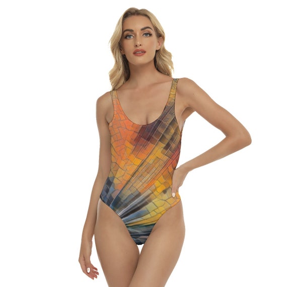 Women Abstract Pattern One Piece Bathing Swim Suit For Beach | Elegant Swimsuit For Girlfriend | Gift For Swimmer
