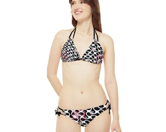 Conjunto de bikini de San Valentín con tiras (AOP)