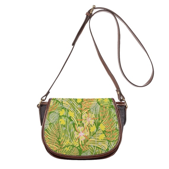 LEAVES PRINTED BAG - Women's Handbag - Single Strap Bag - Leaves Shoulder Bag - Tambourine Bag - Trendy Handbag