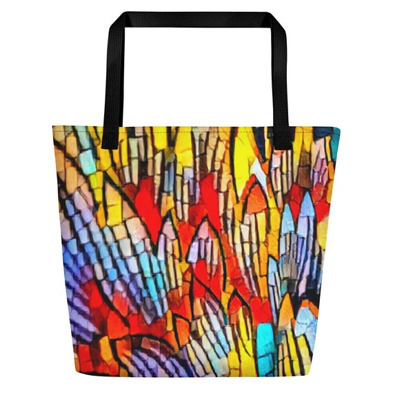 Oversized Polyester Tote Bag For Beach | Retro Graphic Tote Bag For Beach | Summer Vacation Tote Bag