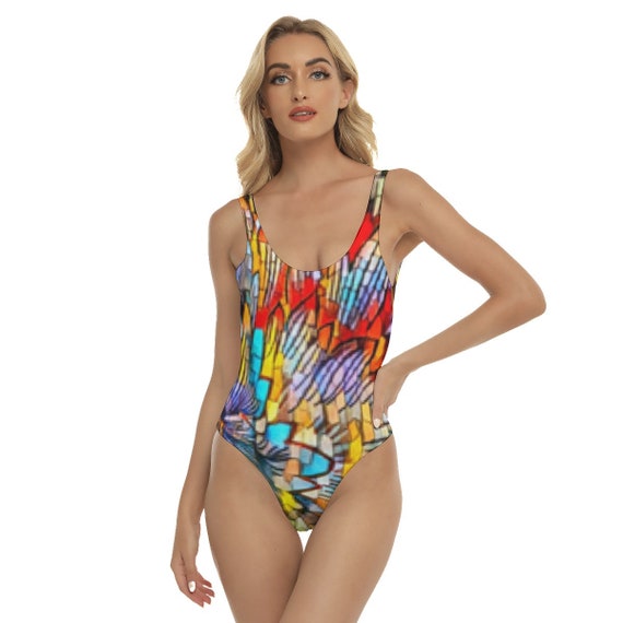 Women Abstract Pattern One Piece Thong Swim Suit For Beach | Elegant Swimsuit For Girlfriend | Gift For Beach Lovers