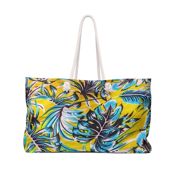 Weekender Jungle Leave Print Tote Bag For Beach | Vacation Weekender Tote Bag For Beach Lovers | Rope Handle Bag For Shopping