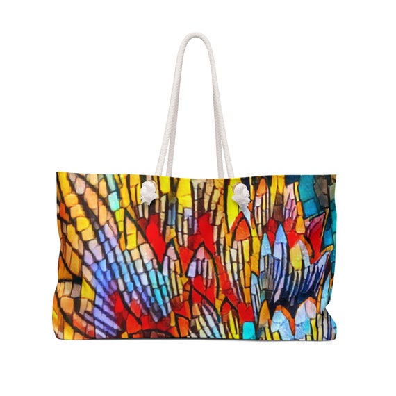 Abstract Pattern Weekender Tote Bag For Beach | Vacation Weekender Tote Bag For Beach Lovers | Oversized Rope Handle Weekender Tote Bag
