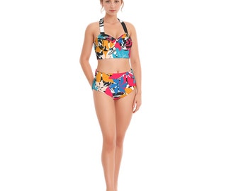PRINTED BIKINI SET, Swimsuit With Halter, Party Ready Swim Set, Beachwear For Women, Unique Polyester & Polyester Comfy Lightweight Swimsuit